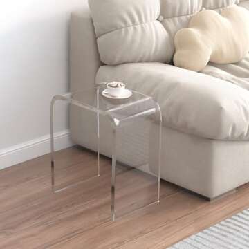 WAHFAY Acrylic End Table, Clear Lucite Coffee Table with Waterfall Edges, Contemporary Square Nights...