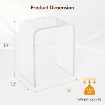 WAHFAY Acrylic End Table, Clear Lucite Coffee Table with Waterfall Edges, Contemporary Square Nightstand and Side Table for Small Living Room, Bathroom, Bedroom and Office