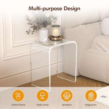 WAHFAY Acrylic End Table, Clear Lucite Coffee Table with Waterfall Edges, Contemporary Square Nightstand and Side Table for Small Living Room, Bathroom, Bedroom and Office