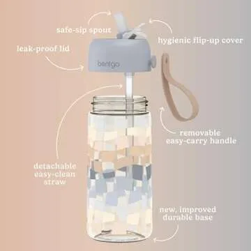 Bentgo Kids Water Bottle (Whimsy & Wonder Collection) - Leak-Proof Durable Tritan 15 oz. Cup for Kids/Toddlers 3+; Flip-Up Safe-Sip Straw for School, Sports, Daycare, Camp & More (Checker Gradient)