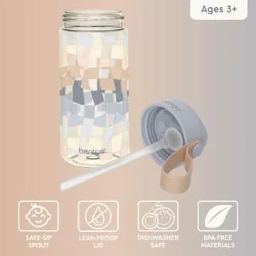 Bentgo Kids Water Bottle (Whimsy & Wonder Collection) - Leak-Proof Durable Tritan 15 oz. Cup for Kids/Toddlers 3+; Flip-Up Safe-Sip Straw for School, Sports, Daycare, Camp & More (Checker Gradient)