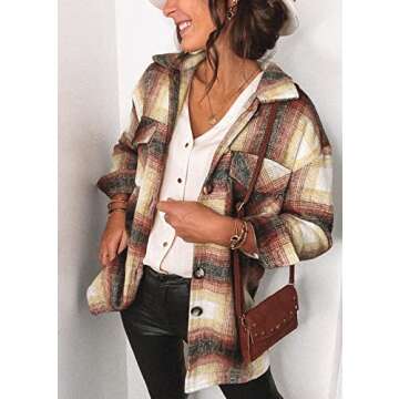 PRETTYGARDEN Women's Fall Clothes Plaid Shacket Jacket Trendy Casual Long Sleeve Button Down Flannel...