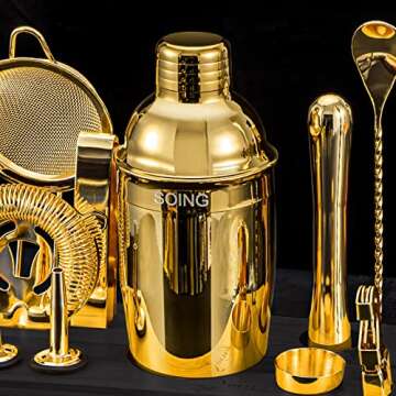 SOING 11-Piece Mixology Bartender Kit with Stand,Bar Kit Cocktail Shaker Set with All Essential Accessories:Martini Shaker,Spoon,Muddler,Strainer,Jigger,Tongs,Liquor Pourers