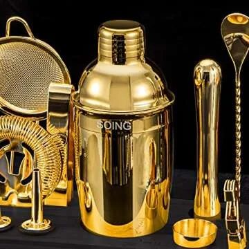 SOING 11-Piece Mixology Bartender Kit with Stand,Bar Kit Cocktail Shaker Set with All Essential Accessories:Martini Shaker,Spoon,Muddler,Strainer,Jigger,Tongs,Liquor Pourers