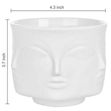 MyGift 4-Inch White Ceramic Multiple Face Shaped Vase Plant Pot, Guanyin Design Small Plants Cactus Succulent Planter