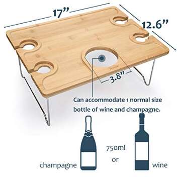 Tirrinia Portable Wine Picnic Table, Ideal Wine Gift for Women Men, Small Folding Outdoor Picnic & C...