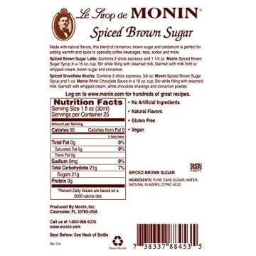 Monin Spiced Brown Sugar Syrup for Drinks and Desserts