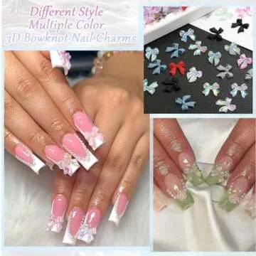 RODAKY 300PCS Aurora Bow Nail Charms 3D Resin Flatback Bowknot Charms for Acrylic Nails Design Cute Kawaii Ornament Nail Decoration Accessories for Women's Manicure DIY Nail Supplies