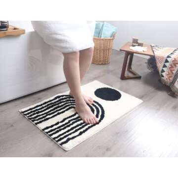 LABEND HOME Boho Bathroom Rugs Abstract Rug - Black and White Bath Mat Geometric Art Arches - Mid Ce...