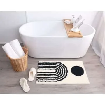 LABEND HOME Boho Bathroom Rugs Abstract Rug - Black and White Bath Mat Geometric Art Arches - Mid Century Modern Bathroom Mats - Bohemian Decor - Unique Cute Dorm Room Decor for College Girls Rainbow