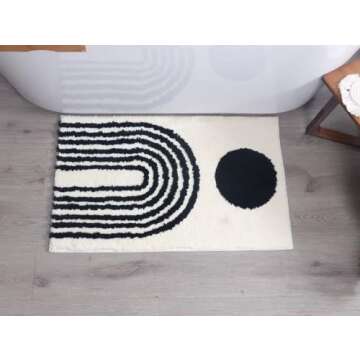 LABEND HOME Boho Bathroom Rugs Abstract Rug - Black and White Bath Mat Geometric Art Arches - Mid Century Modern Bathroom Mats - Bohemian Decor - Unique Cute Dorm Room Decor for College Girls Rainbow