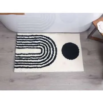 LABEND HOME Boho Bathroom Rugs Abstract Rug - Black and White Bath Mat Geometric Art Arches - Mid Century Modern Bathroom Mats - Bohemian Decor - Unique Cute Dorm Room Decor for College Girls Rainbow