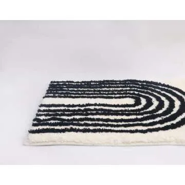 LABEND HOME Boho Bathroom Rugs Abstract Rug - Black and White Bath Mat Geometric Art Arches - Mid Century Modern Bathroom Mats - Bohemian Decor - Unique Cute Dorm Room Decor for College Girls Rainbow