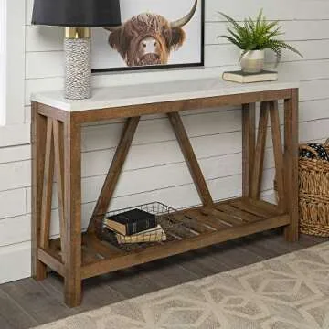 Walker Edison Modern Farmhouse Accent Table in Faux Marble