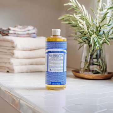 Dr. Bronner's Pure-Castile Liquid Soap- Made with Regenerative Organic Certified Oils- 18-in-1 Uses for Face, Body, Hand, Hair, Laundry & More- Vegan, Non-GMO- Body Wash- Peppermint,32oz