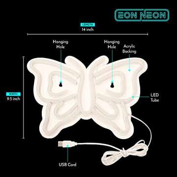 Eon Neon Butterfly Neon Sign for Wall Decor, Butterfly LED Sign for Bedroom Wall, Colorful Butterfly LED Light for Girls Room Home Decorations, 14 inch x 9.5 inch