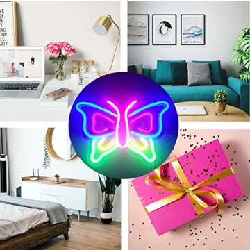 Eon Neon Butterfly Neon Sign for Wall Decor, Butterfly LED Sign for Bedroom Wall, Colorful Butterfly LED Light for Girls Room Home Decorations, 14 inch x 9.5 inch
