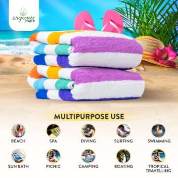 Organic Mate Large Beach Towels Set of 2-35x70 Soft & Absorbent Oversized Sheet Made of 100% Cotton - for Swimming Pool, Home, Bath, Spa & Outdoor Use - Bright Colors Elegant Striped Design
