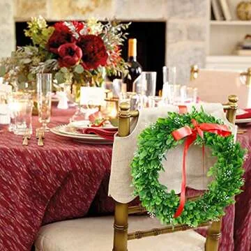 ElaDeco 15" Faux Boxwood Wreath Artificial Green Leaves Wreath for Front Door Wall Window Hanging Wedding Party Decoration