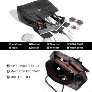 Hibear Leather Tote Bag Large Capacity Chic Handbag