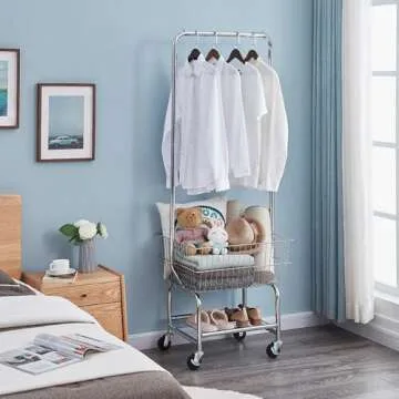 Topeakmart Rolling Laundry Basket with Garment Rack - Durable & Convenient