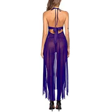 Avidlove Sexy Nightgowns for Women Women Lingerie Deep V Neck Nightwear One Piece Sexy Nightgowns Mosaic Lace Mesh Dress (M, Purple)