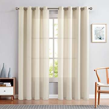 jinchan Curtains Linen Textured Casual Weave Curtain for Living Room 84 Inches Long Grommet Curtains...