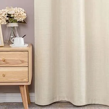 jinchan Curtains Linen Textured Casual Weave Curtain for Living Room 84 Inches Long Grommet Curtains Light Filtering Window Drapes Panels for Bedroom Heathered Beige 2 Panels Curtains
