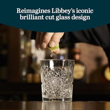 Libbey Hobstar Double Old Fashioned Glasses, Clear Cut Glass Drinking Glasses Set of 4, Durable, Vintage Whiskey Glasses for Cocktail, Drinks and More