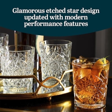 Libbey Hobstar Double Old Fashioned Glasses, Clear Cut Glass Drinking Glasses Set of 4, Durable, Vintage Whiskey Glasses for Cocktail, Drinks and More