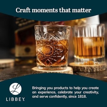 Libbey Hobstar Double Old Fashioned Glasses, Clear Cut Glass Drinking Glasses Set of 4, Durable, Vintage Whiskey Glasses for Cocktail, Drinks and More