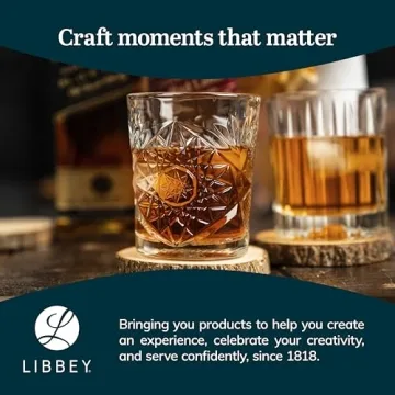 Libbey Hobstar Double Old Fashioned Glasses, Clear Cut Glass Drinking Glasses Set of 4, Durable, Vintage Whiskey Glasses for Cocktail, Drinks and More