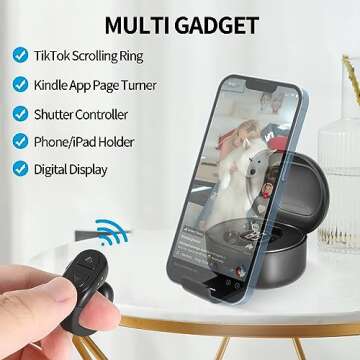 TUZTUALA Upgrade Scrolling Ring, Remote Control for TikTok, Bluetooth Ring Scroller with Stand, Blue...