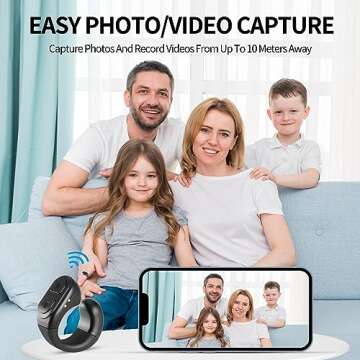 TUZTUALA Upgrade Scrolling Ring, Remote Control for TikTok, Bluetooth Ring Scroller with Stand, Bluetooth Camera Remote Compatible with iPhone, iPad, iOS Android Cell Phone-Black