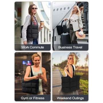 Puffer Tote Bag for Women, Large Quilted Puffy Handbag with Zipper and Side Pockets, Lightweight Shoulder Bag with Luggage Sleeve, 15-Inch Laptop Compartment for Work, Travel, Valentine's Day Gifts