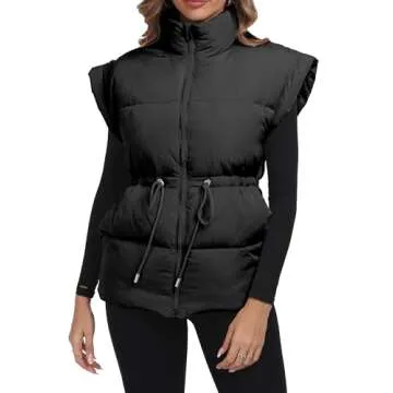 ELLEVEN Womens Puffer Vest Stand Collar Flysleeve Oversized Sleeveless Puffy Quilted Vest Woman Casual Warm Ladies Long Coats Padded Lightweight Winter Spring Fall Baggy Black Medium