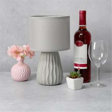 Simple Designs LT1138-GRY 11.02" Traditional Mini Modern Ceramic Texture Pastel Accent Bedside Table Desk Lamp w Matching Fabric Shade for Home Decor, Bedroom, Nightstand, Living Room, Entryway, Gray