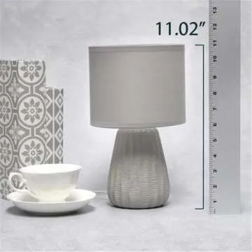 Simple Designs LT1138-GRY 11.02" Traditional Mini Modern Ceramic Texture Pastel Accent Bedside Table Desk Lamp w Matching Fabric Shade for Home Decor, Bedroom, Nightstand, Living Room, Entryway, Gray
