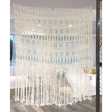 Flber Macrame Curtains for Doorways Boho Windows Macrame Wall Hanging Boho-Inspired Touch Window Curtain,52" Wx56 H