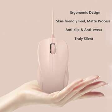 CORN USB Silent Wired Computer Mouse with Easy Click for Office and Home, 1200DPI, Premium and Portable, Compatible with Windows PC, Laptop, Desktop, Notebook (Pink)