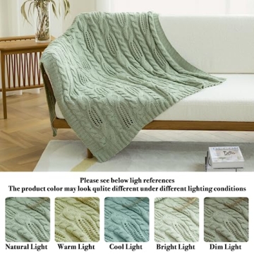 Amélie Home Sage Green Spring Throw Blanket Decorative Hollow Cable Knit Throw Blanket Soft Cozy Lightweight Farmhouse Throw Blankets for Couch Sofa Bedroom 50 x 60