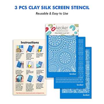 Keoker Boho Silk Screen Stencils for Polymer Clay, 3PCS Aztec Silk Screen for Polymer Clay, for Prin...