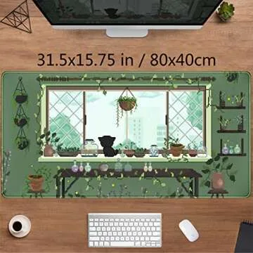 Cute Kawaii Green Plant Desk Mat Anime Aesthetic Mousepad Pixel Art XXL Large Gaming Mouse Pad Lapto...