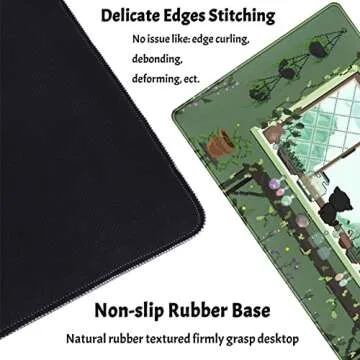 Cute Kawaii Green Plant Desk Mat Anime Aesthetic Mousepad Pixel Art XXL Large Gaming Mouse Pad Laptop Keyboard Mat Desk Pad 31.5x15.75 in, Office Home Decor for Women Girl