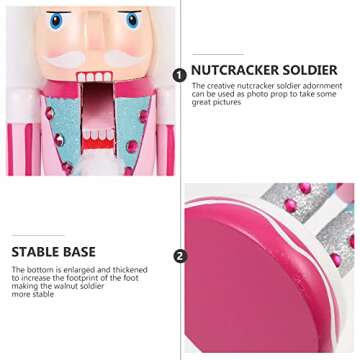 BEOSOFLOY Christmas Nutcracker Decoration Pink Christmas Nutcracker Ornament Xmas Wooden Nutcracker Decor for Chrastmas (style 3)