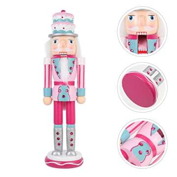 BEOSOFLOY Christmas Nutcracker Decoration Pink Christmas Nutcracker Ornament Xmas Wooden Nutcracker Decor for Chrastmas (style 3)