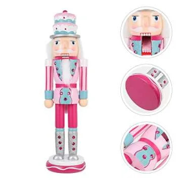BEOSOFLOY Christmas Nutcracker Decoration Pink Christmas Nutcracker Ornament Xmas Wooden Nutcracker Decor for Chrastmas (style 3)