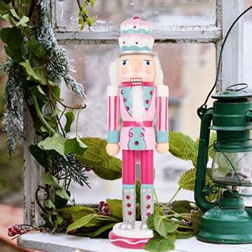 BEOSOFLOY Christmas Nutcracker Decoration Pink Christmas Nutcracker Ornament Xmas Wooden Nutcracker Decor for Chrastmas (style 3)