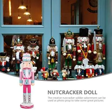 BEOSOFLOY Christmas Nutcracker Decoration Pink Christmas Nutcracker Ornament Xmas Wooden Nutcracker Decor for Chrastmas (style 3)