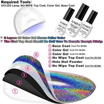 Holographic Nail Powder Fine Rainbow Holo Unicorn Mirror Laser Effect Multi Chrome Manicure Pigment ...